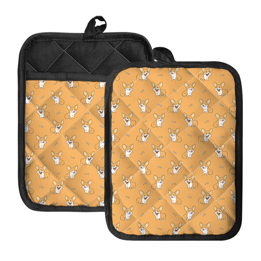 Little Corgi Pattern Print Pot Holders With Pocket