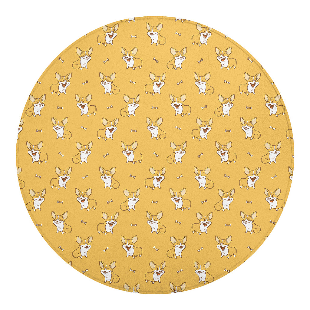 Little Corgi Pattern Print Round Blanket