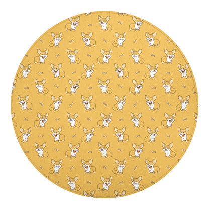 Little Corgi Pattern Print Round Blanket