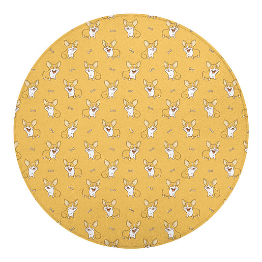 Little Corgi Pattern Print Round Blanket