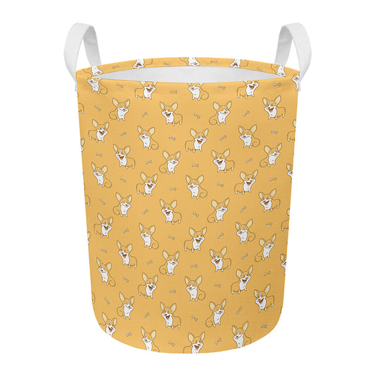 Little Corgi Pattern Print Round Laundry Basket