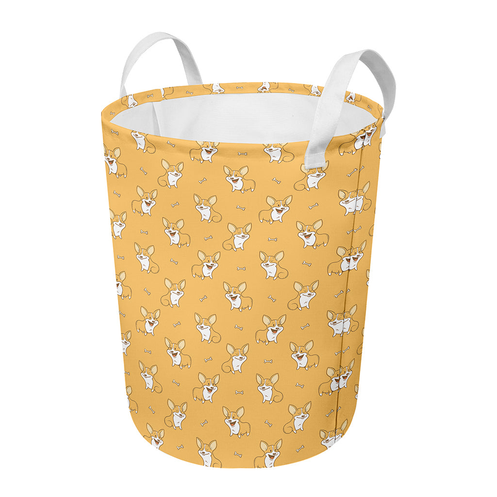 Little Corgi Pattern Print Round Laundry Basket