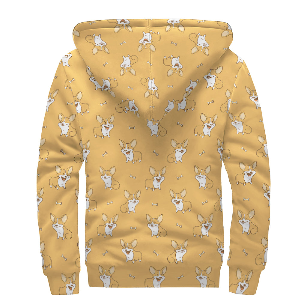 Little Corgi Pattern Print Sherpa Lined Zip Up Hoodie