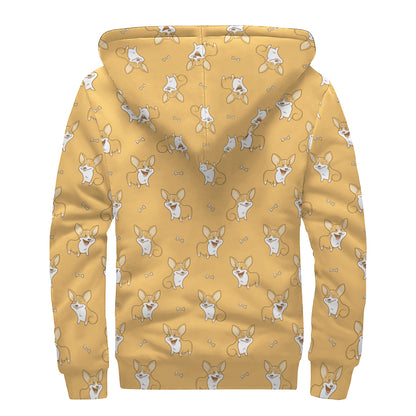 Little Corgi Pattern Print Sherpa Lined Zip Up Hoodie