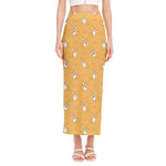 Little Corgi Pattern Print Side Slit Maxi Skirt