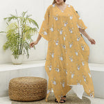 Little Corgi Pattern Print Silk V-Neck Kaftan Dress