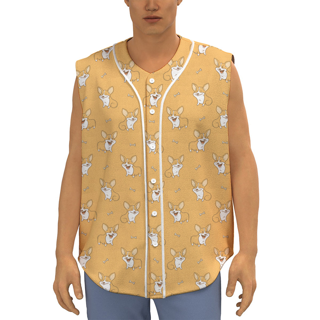 Little Corgi Pattern Print Sleeveless Baseball Jersey