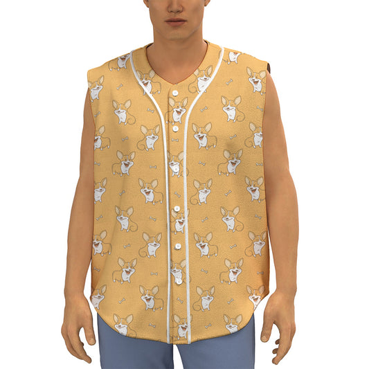 Little Corgi Pattern Print Sleeveless Baseball Jersey