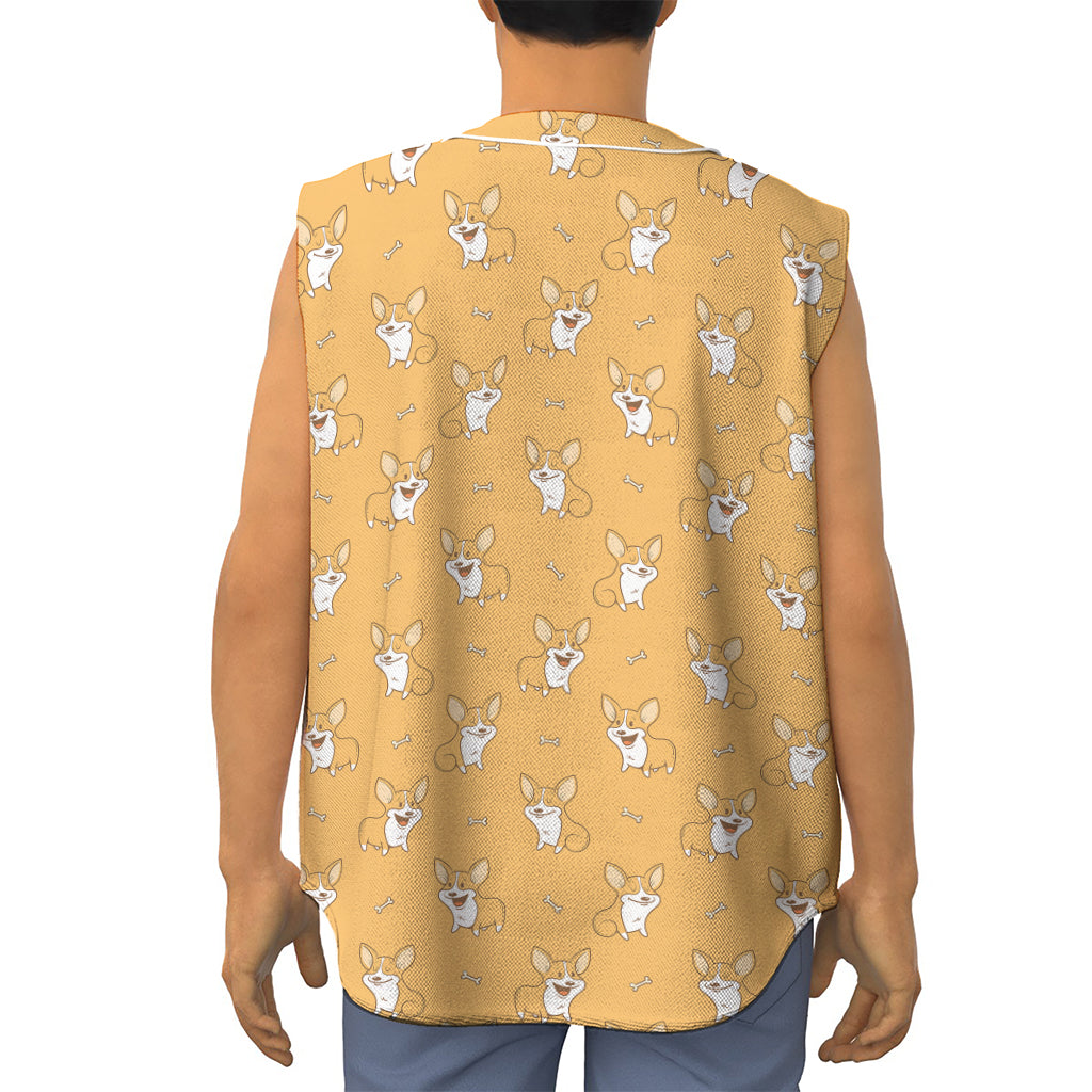 Little Corgi Pattern Print Sleeveless Baseball Jersey