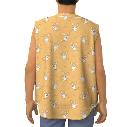 Little Corgi Pattern Print Sleeveless Baseball Jersey