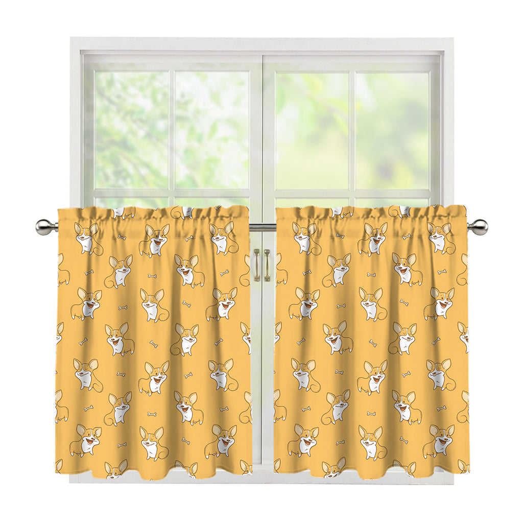 Little Corgi Pattern Print Tier Curtains