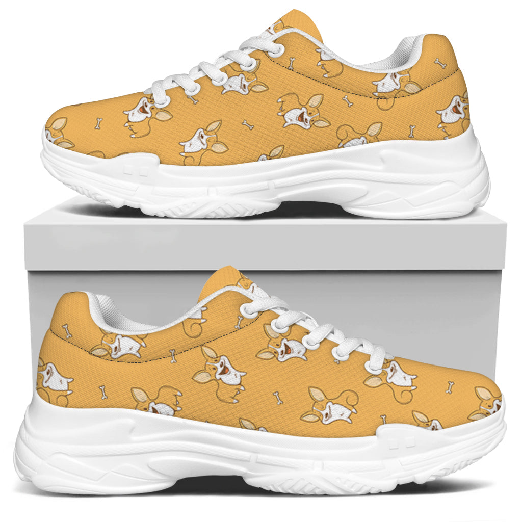 Little Corgi Pattern Print White Chunky Shoes