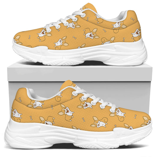 Little Corgi Pattern Print White Chunky Shoes