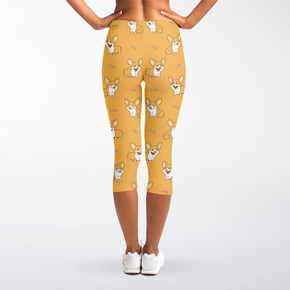 Little Corgi Pattern Print Women's Capri Leggings