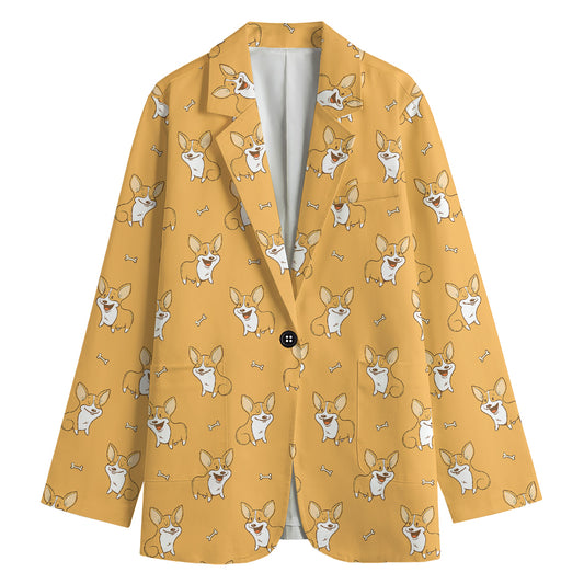 Little Corgi Pattern Print Women's Cotton Blazer
