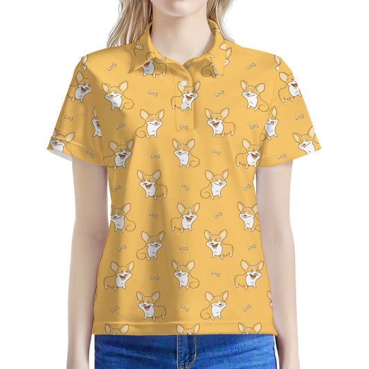 Little Corgi Pattern Print Women's Polo Shirt