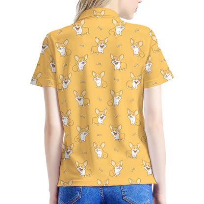Little Corgi Pattern Print Women's Polo Shirt