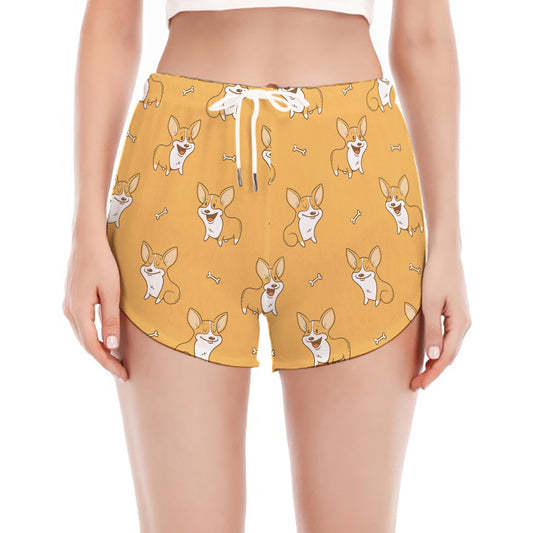 Little Corgi Pattern Print Women's Split Running Shorts