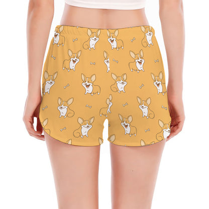 Little Corgi Pattern Print Women's Split Running Shorts