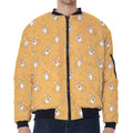 Little Corgi Pattern Print Zip Sleeve Bomber Jacket