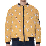 Little Corgi Pattern Print Zip Sleeve Bomber Jacket