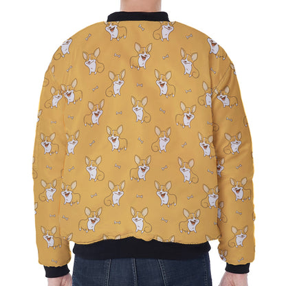 Little Corgi Pattern Print Zip Sleeve Bomber Jacket