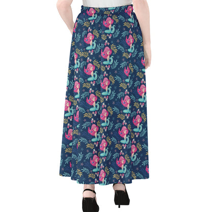 Little Cute Mermaid Pattern Print Chiffon Maxi Skirt