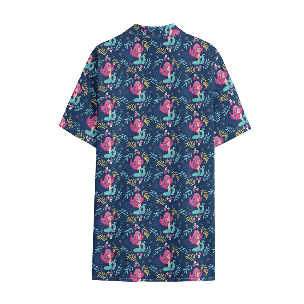 Little Cute Mermaid Pattern Print Cotton Hawaiian Shirt