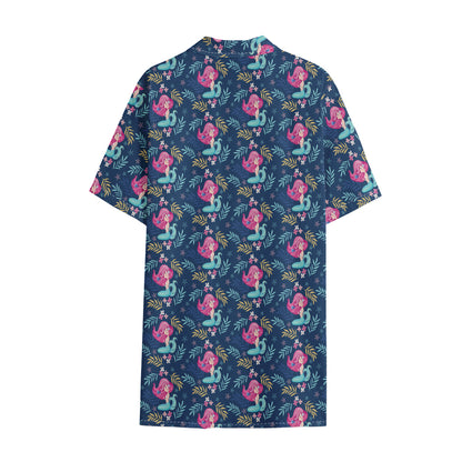 Little Cute Mermaid Pattern Print Cotton Hawaiian Shirt