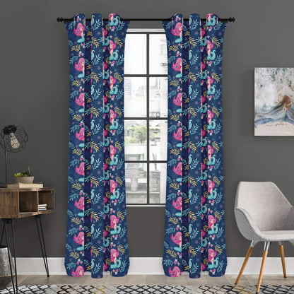 Little Cute Mermaid Pattern Print Curtain