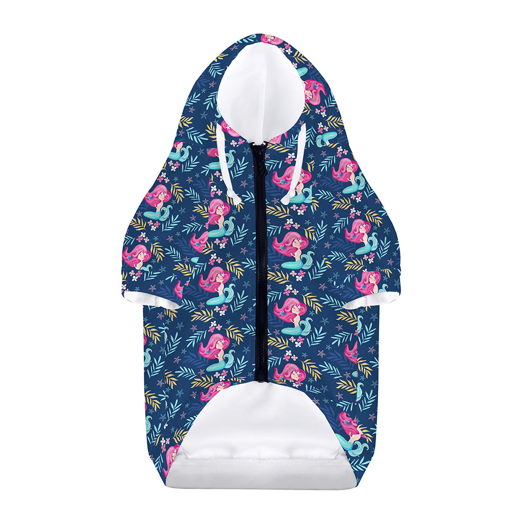 Little Cute Mermaid Pattern Print Dog Zip Up Hoodie