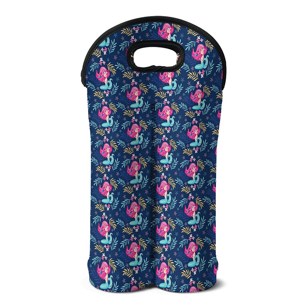 Little Cute Mermaid Pattern Print Double Neoprene Wine Tote