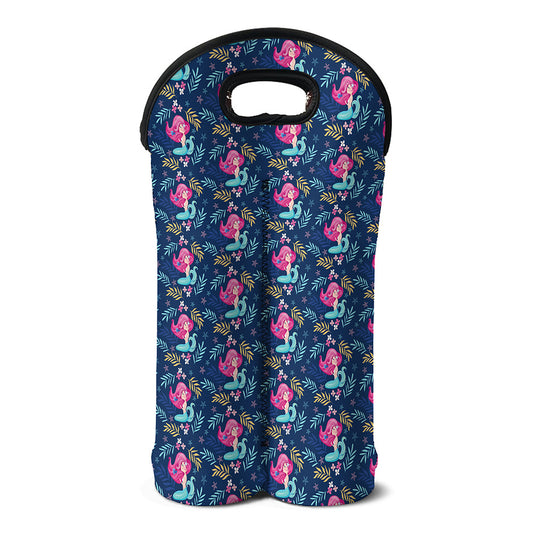 Little Cute Mermaid Pattern Print Double Neoprene Wine Tote