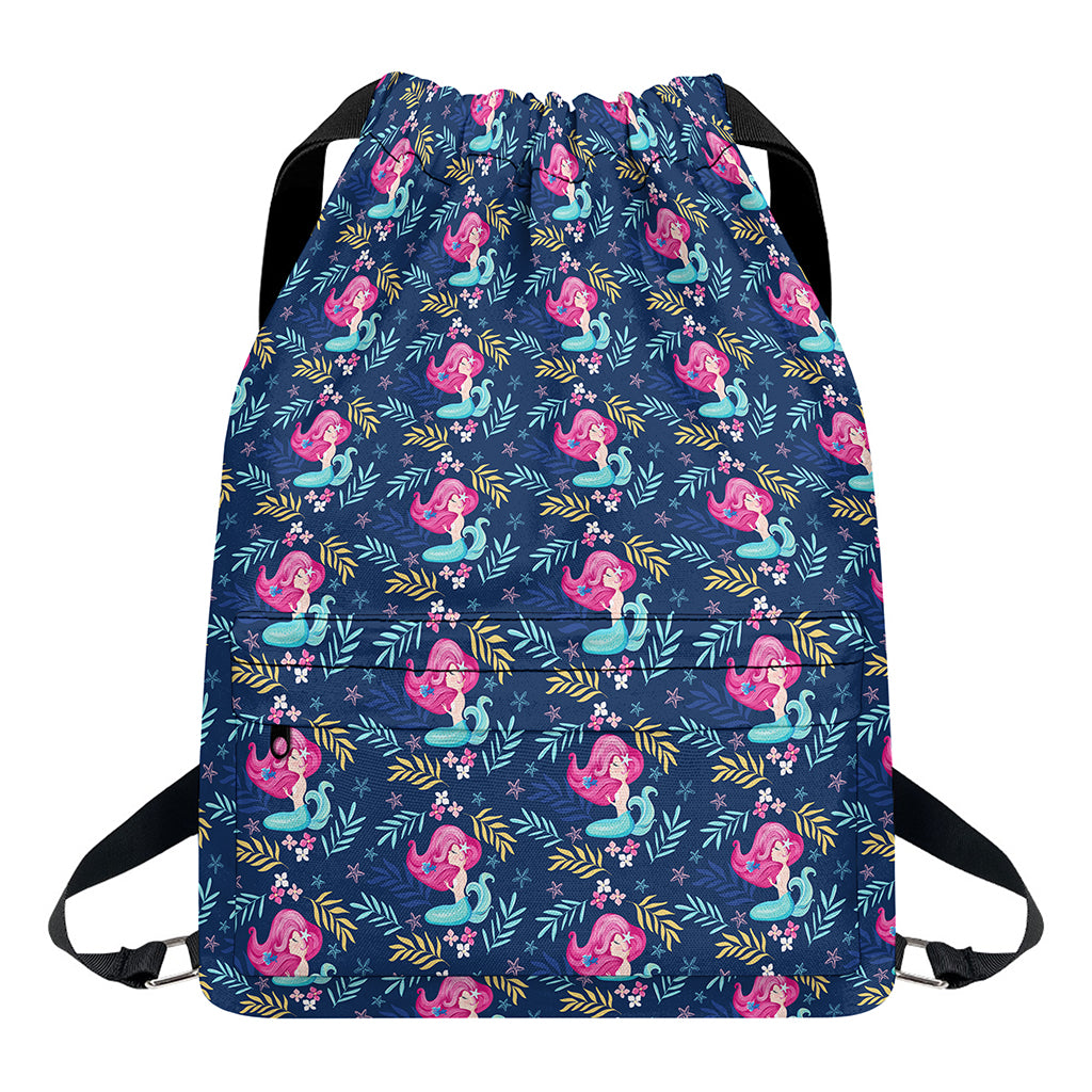 Little Cute Mermaid Pattern Print Drawstring Backpack