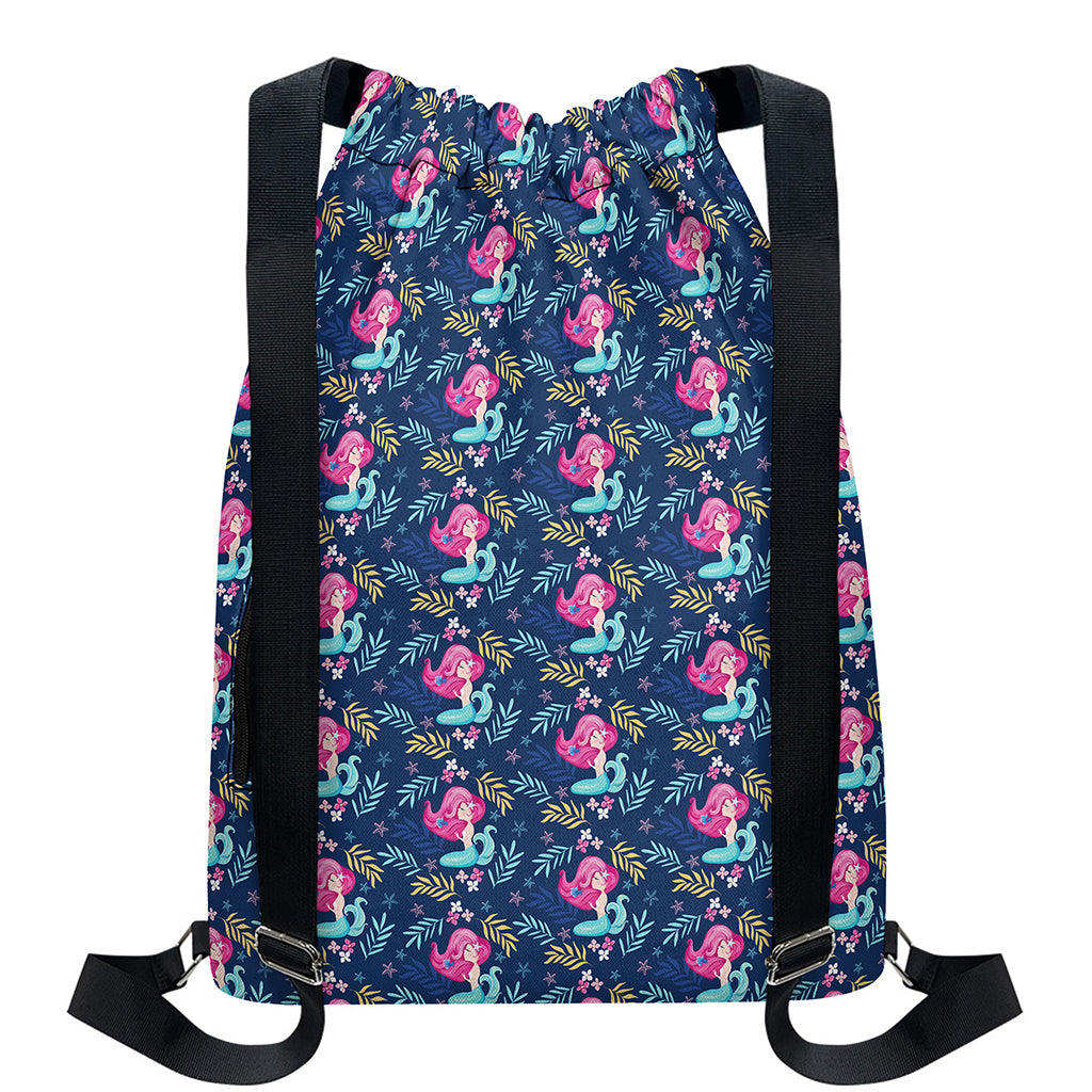 Little Cute Mermaid Pattern Print Drawstring Backpack