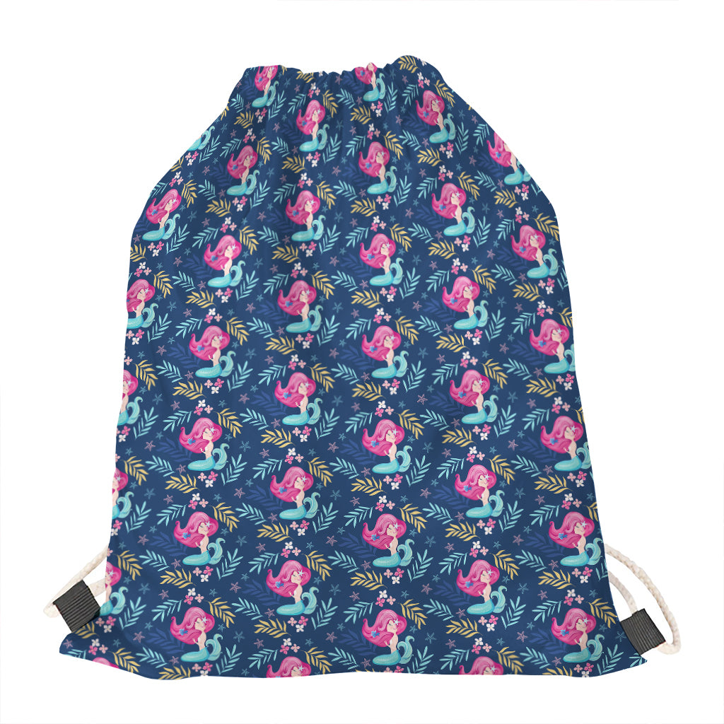 Little Cute Mermaid Pattern Print Drawstring Bag