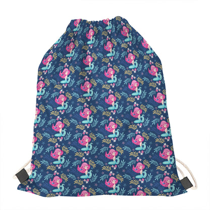 Little Cute Mermaid Pattern Print Drawstring Bag