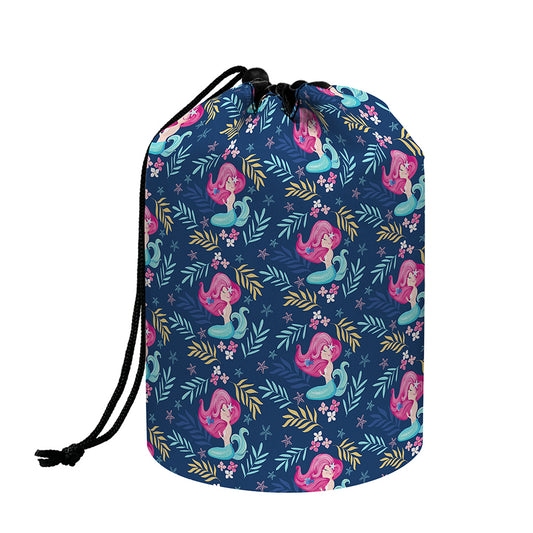 Little Cute Mermaid Pattern Print Drawstring Makeup Bag