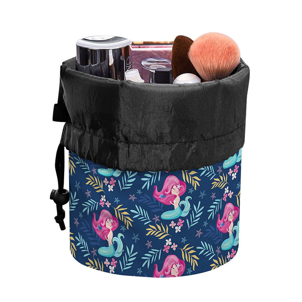Little Cute Mermaid Pattern Print Drawstring Makeup Bag