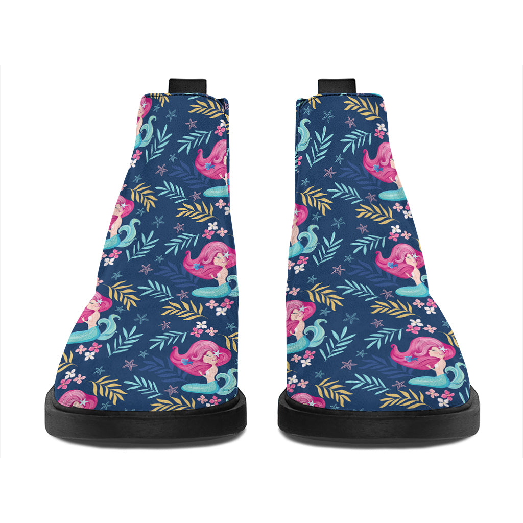 Little Cute Mermaid Pattern Print Flat Ankle Boots