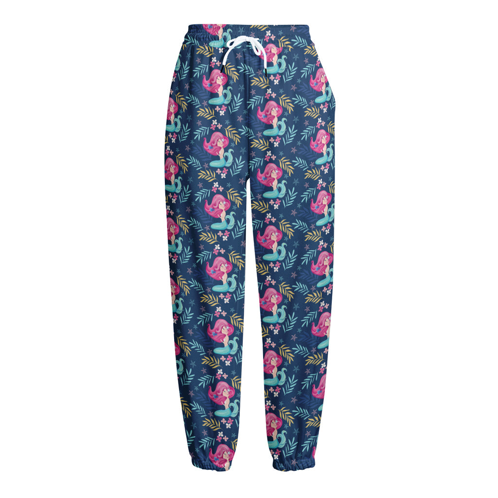 Little Cute Mermaid Pattern Print Fleece Lined Knit Pants