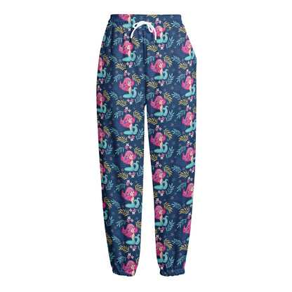 Little Cute Mermaid Pattern Print Fleece Lined Knit Pants