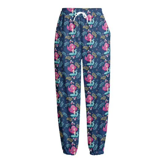 Little Cute Mermaid Pattern Print Fleece Lined Knit Pants
