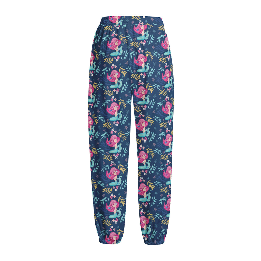 Little Cute Mermaid Pattern Print Fleece Lined Knit Pants