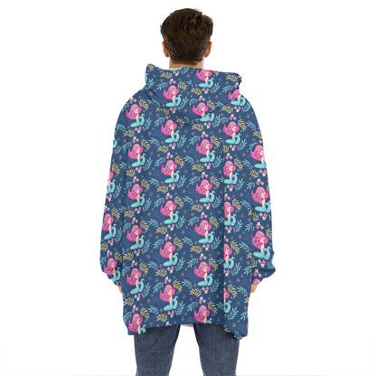 Little Cute Mermaid Pattern Print Hoodie Blanket