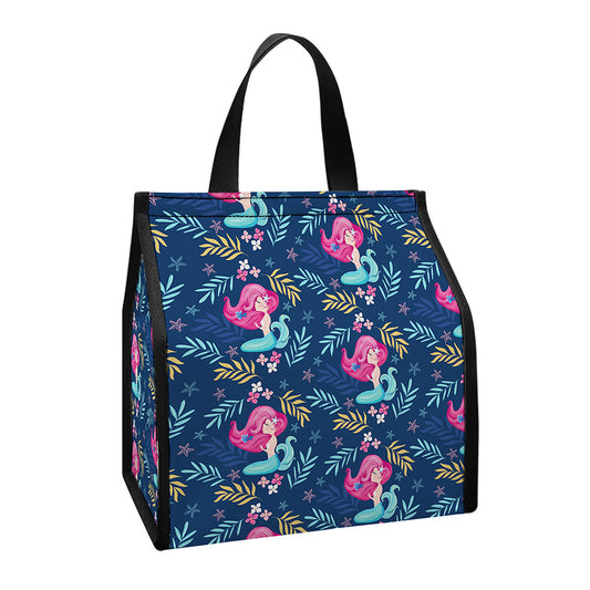 Little Cute Mermaid Pattern Print Insulated Lunch Tote