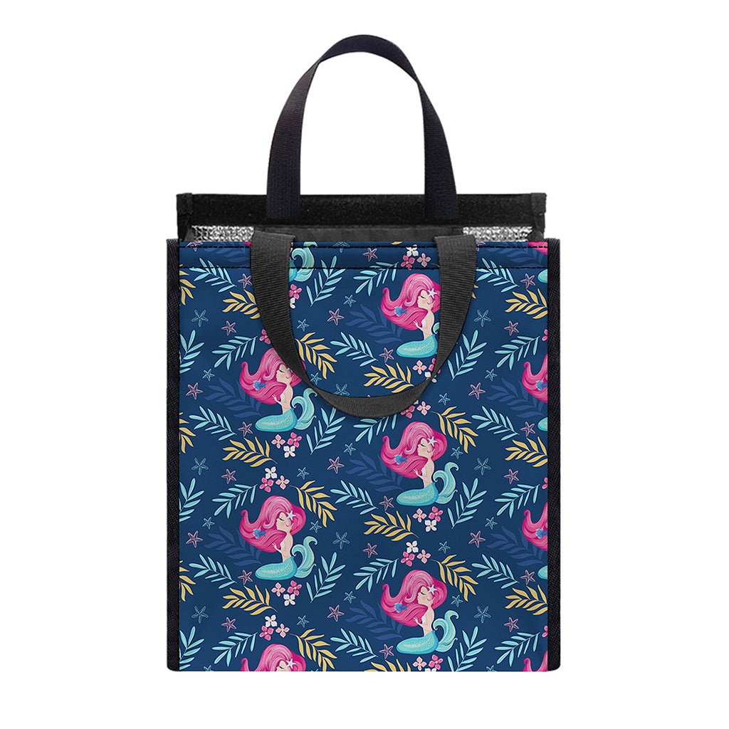Little Cute Mermaid Pattern Print Insulated Lunch Tote