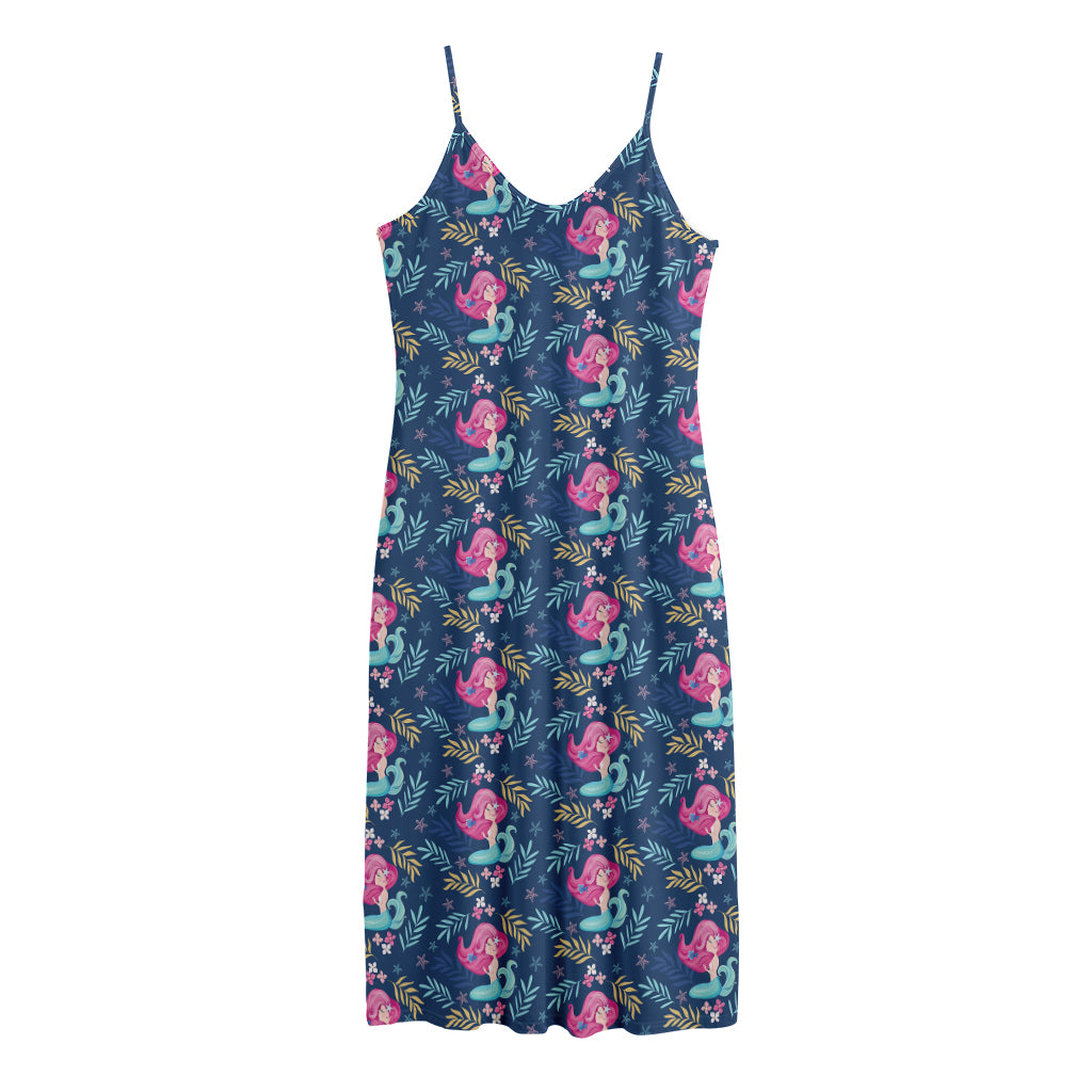 Little Cute Mermaid Pattern Print Jersey Midi Cami Dress