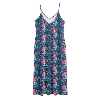 Little Cute Mermaid Pattern Print Jersey Midi Cami Dress
