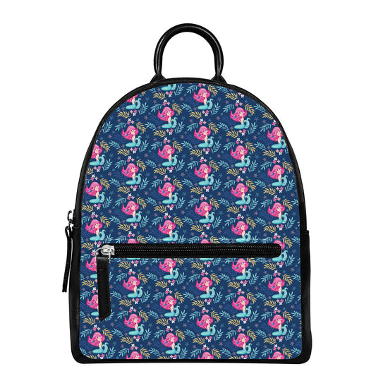 Little Cute Mermaid Pattern Print Leather Backpack